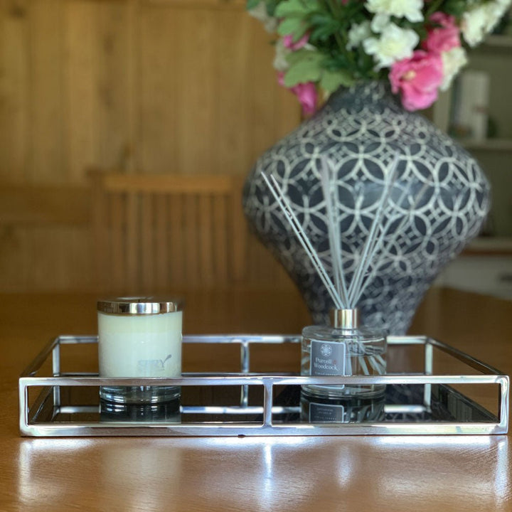 Black Glass & Silver Rectangular Tray - Medium - Duck Barn Interiors