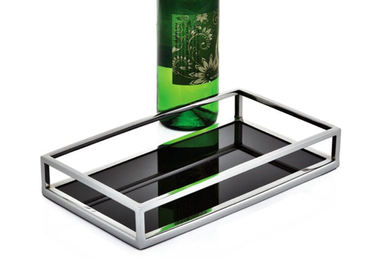 Black Glass & Silver Rectangular Tray - Medium - Duck Barn Interiors