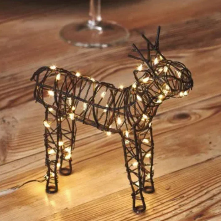 Brown Wire Reindeer with Warm White LEDs - Battery Powered - 2 Sizes5 - Duck Barn Interiors