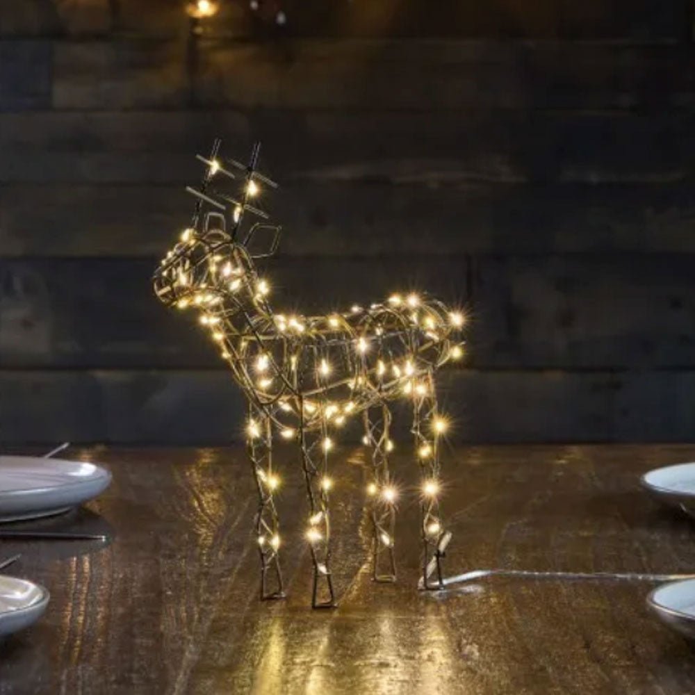 Brown Wire Reindeer with Warm White LEDs - Battery Powered - 2 Sizes3 - Duck Barn Interiors