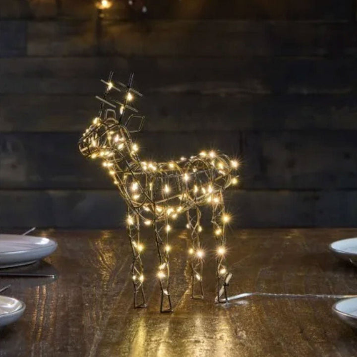 Brown Wire Reindeer with Warm White LEDs - Battery Powered - 2 Sizes3 - Duck Barn Interiors