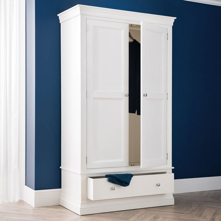 Clermont 2 Door 1 Drawer Wardrobe - White - Duck Barn Interiors