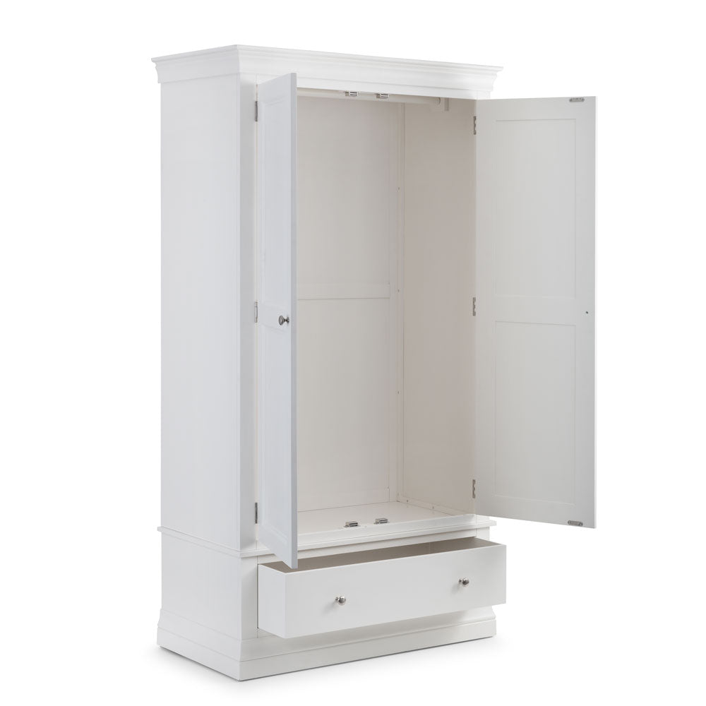 Clermont 2 Door 1 Drawer Wardrobe - White - Duck Barn Interiors