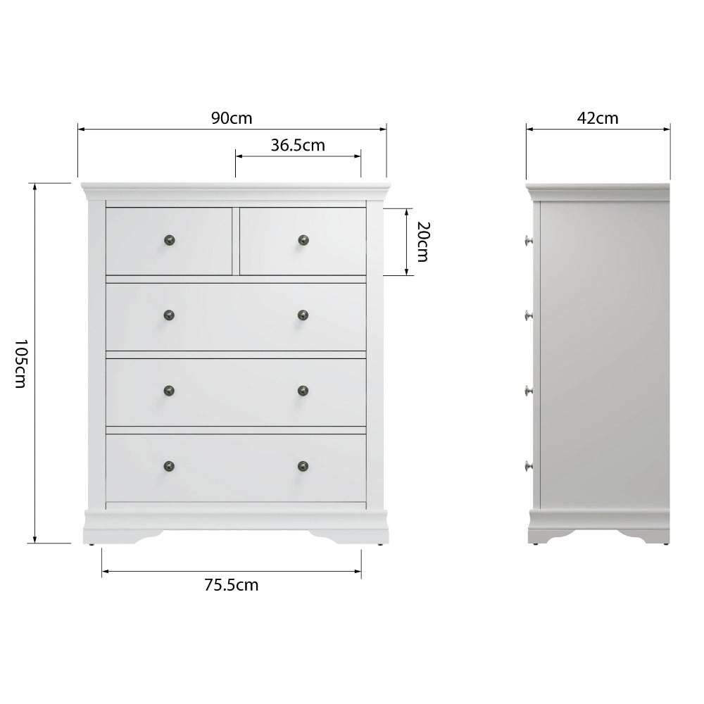 Coastal Chalk White 2 Over 3 Chest of Drawers - Duck Barn Interiors