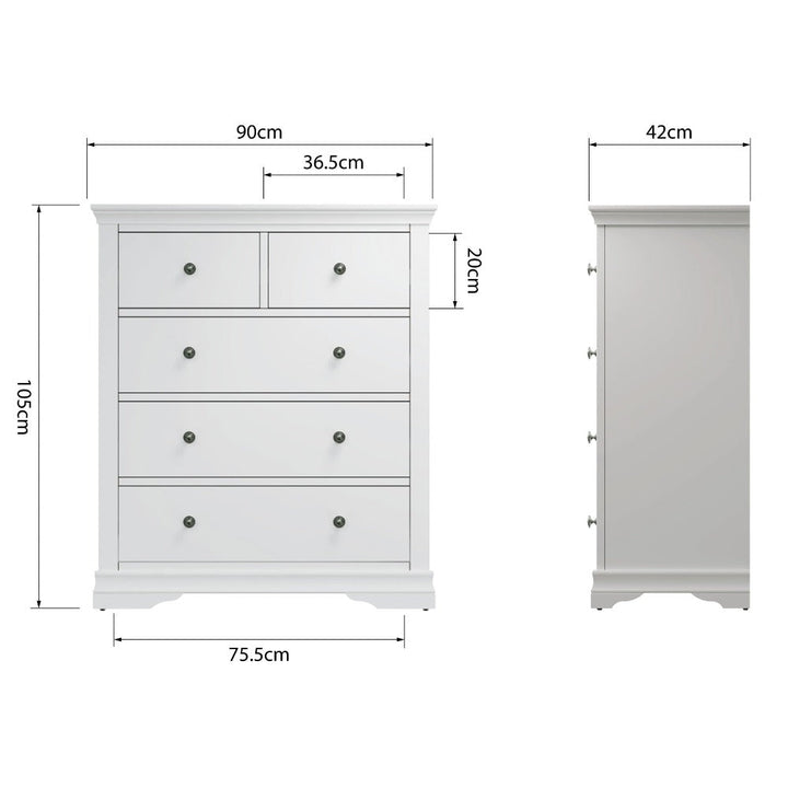 Coastal Chalk White 2 Over 3 Chest of Drawers - Duck Barn Interiors