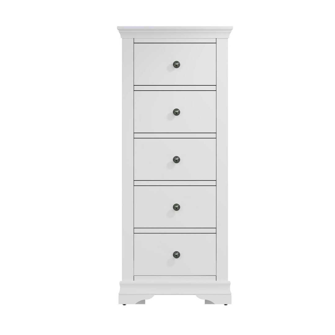 Coastal Chalk White 5 Drawer Narrow Chest Tallboy - Duck Barn Interiors