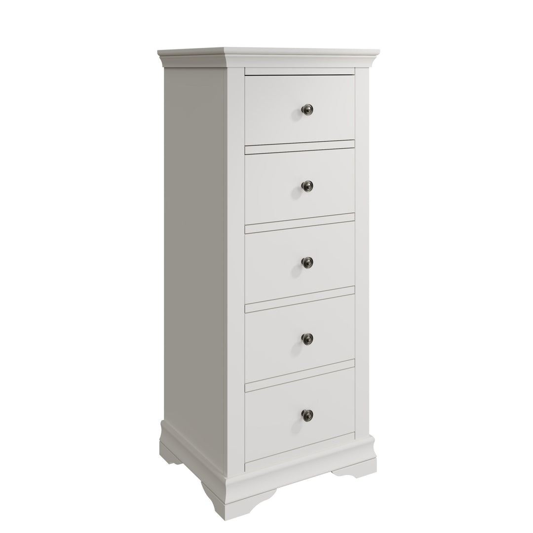 Coastal Chalk White 5 Drawer Narrow Chest Tallboy - Duck Barn Interiors