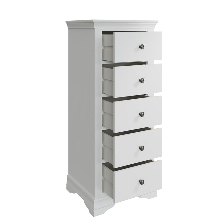 Coastal Chalk White 5 Drawer Narrow Chest Tallboy - Duck Barn Interiors