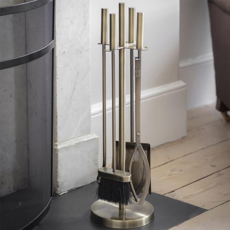 Ebrington Fireside Tool Set in Antique Brass Finish - Duck Barn Interiors