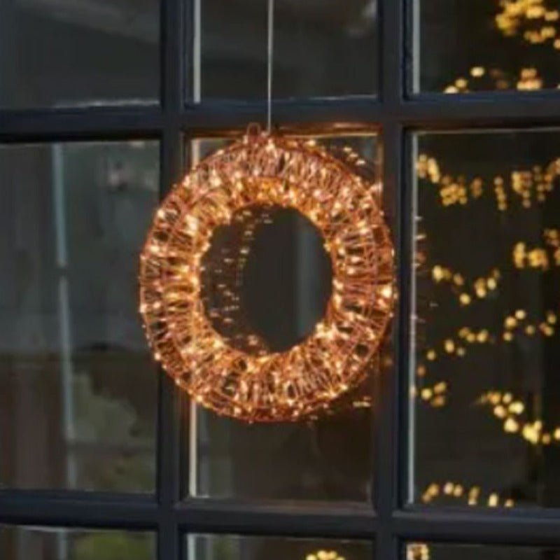 Galaxy Copper Hanging Wreath with Warm White LEDs - Dual Powered - Small1 - Duck Barn Interiors