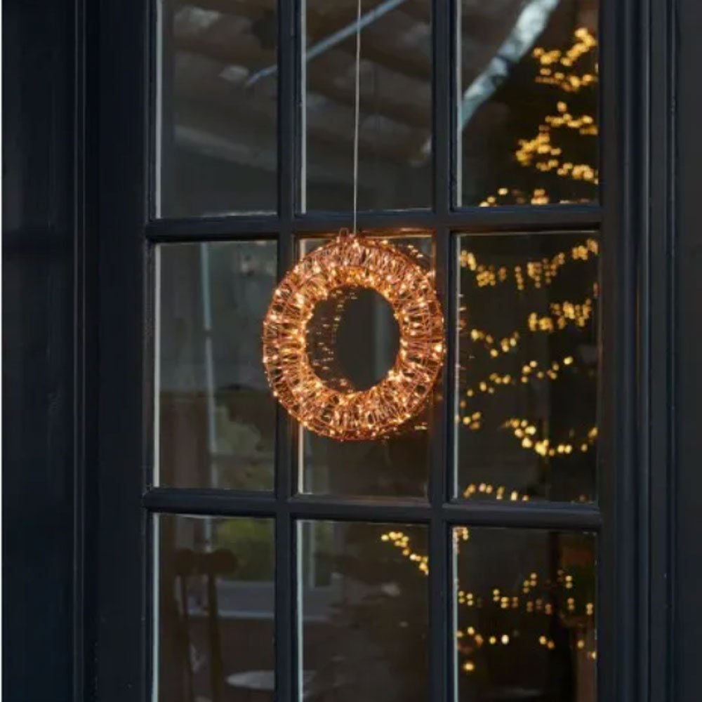 Galaxy Copper Hanging Wreath with Warm White LEDs - Dual Powered - Small2 - Duck Barn Interiors