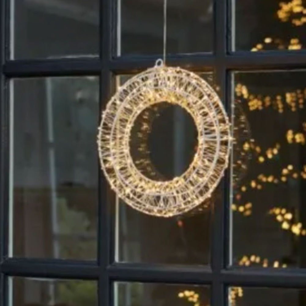 Galaxy Silver Hanging Wreath with Warm White LEDs - Dual Powered - Small1 - Duck Barn Interiors