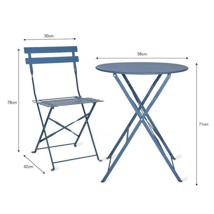 Garden Bistro Round Table and 2 Chairs in Lulworth Blue - Duck Barn Interiors