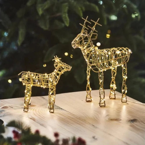 Gold Wire Reindeer with Warm White LEDs - Battery Powered - 2 Sizes