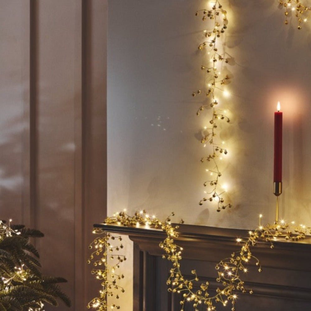 Golden Bells Twinkly Garland with Warm White LEDs - Battery Powered2 - Duck Barn Interiors