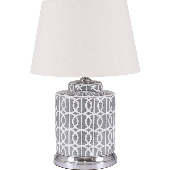 Grey and White Geo Pattern Table Lamp2 - Duck Barn Interiors