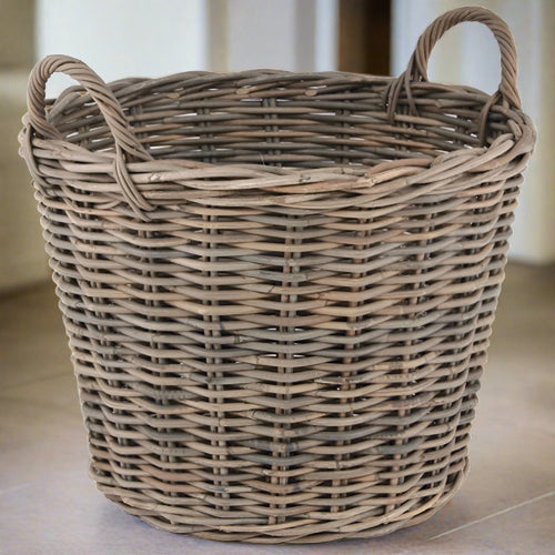 Grey Round Storage Basket with Handles