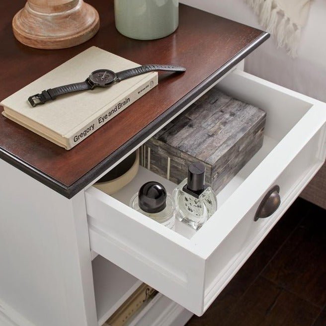 Halifax Accent White Painted Bedside Table with Shelves2 - Duck Barn Interiors