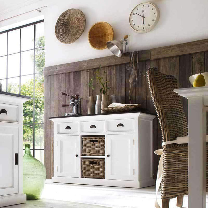 Halifax Contrast White Painted Buffet Sideboard with Rattan Baskets - Duck Barn Interiors