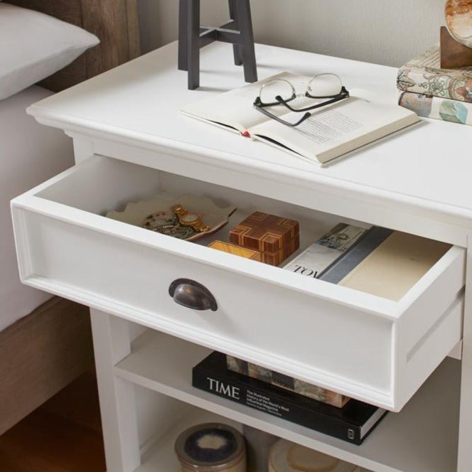 Halifax Grand White Painted Bedside Table with Shelves - Duck Barn Interiors