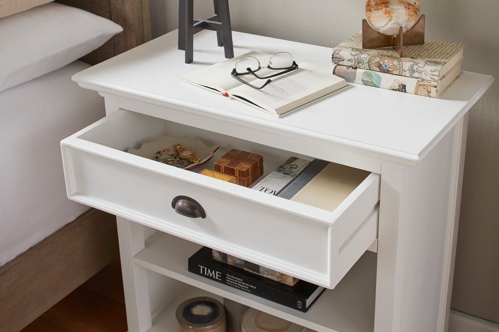 Halifax Grand White Painted Bedside Table with Shelves - Duck Barn Interiors