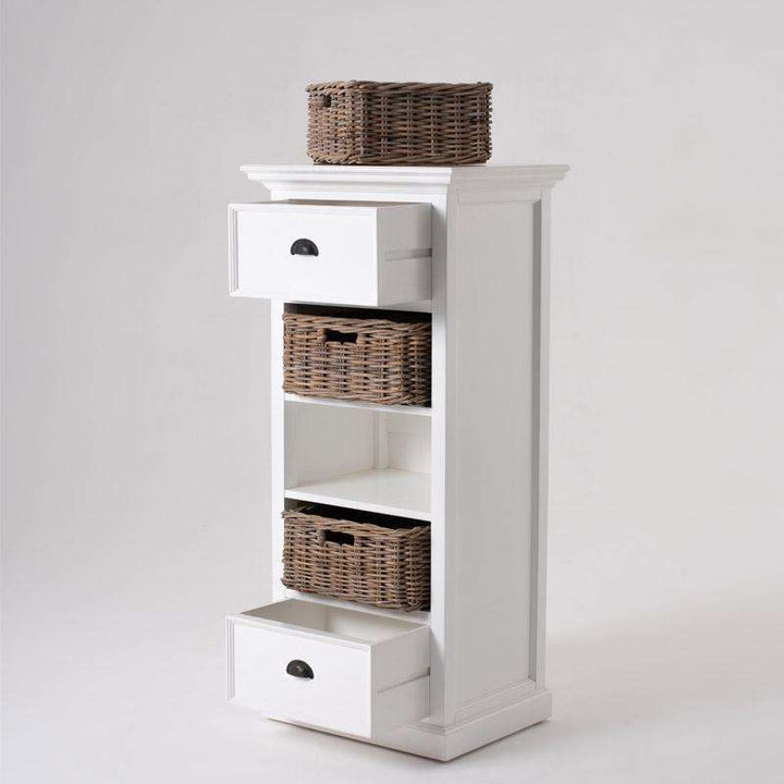 Halifax Grand White Painted Tallboy with Basket Set1 - Duck Barn Interiors