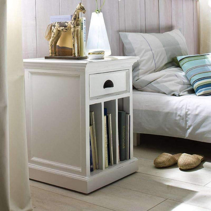 Halifax White Painted Bedside Table with Dividers1 - Duck Barn Interiors