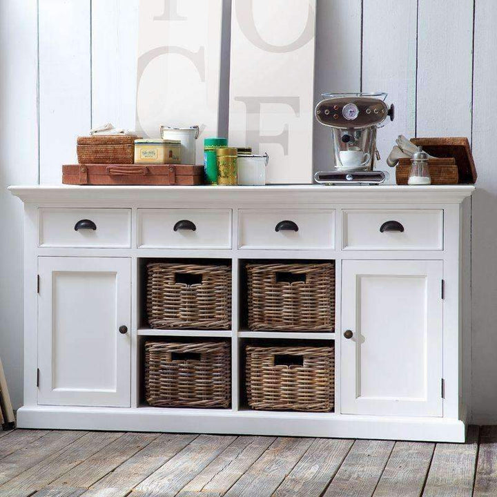 Halifax White Painted Buffet Sideboard with 4 Basket Set1 - Duck Barn Interiors