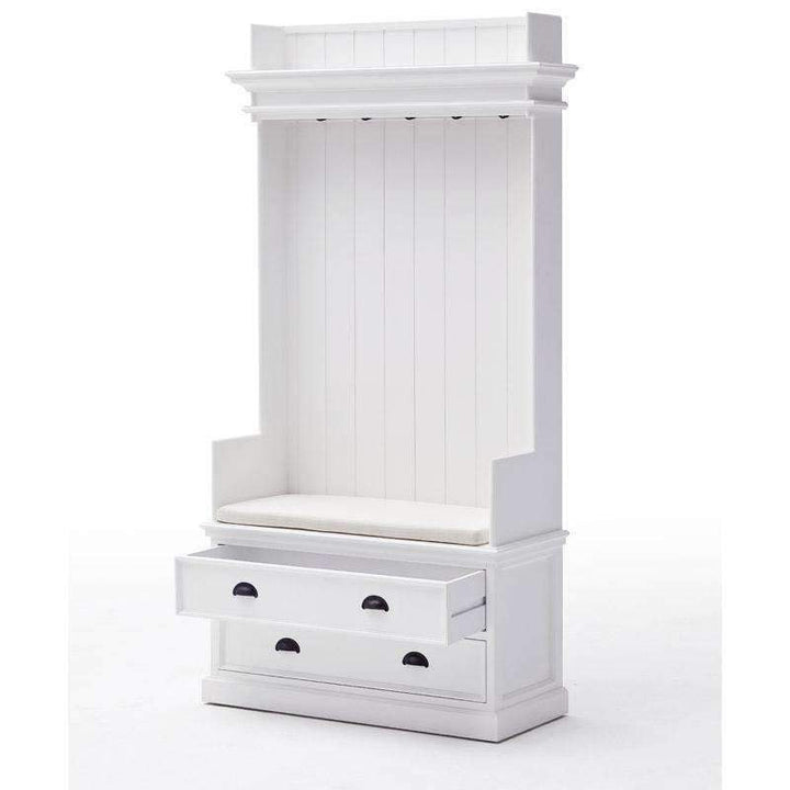 Halifax White Painted Coat Rack Bench with Seat and Drawers - Duck Barn Interiors