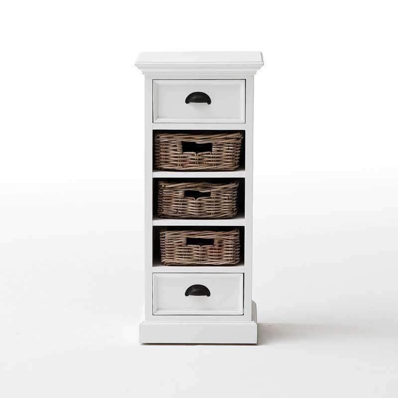 Halifax White Painted Narrow Tallboy Chest of Drawers with Rattan Baskets2 - Duck Barn Interiors