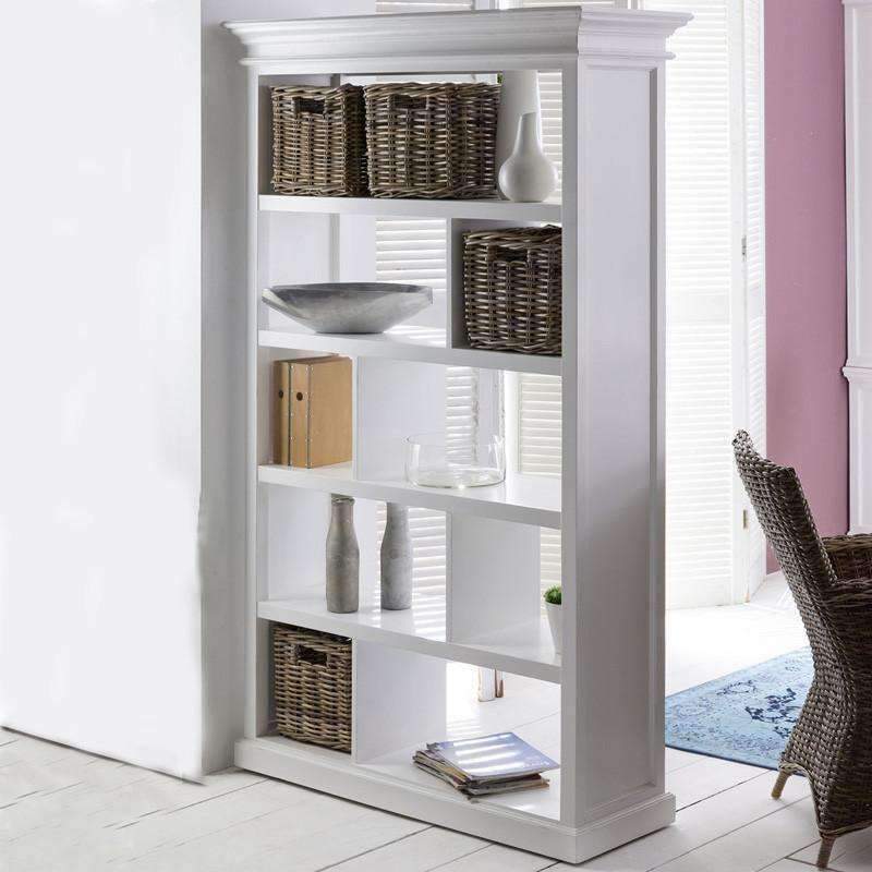 Halifax White Painted Shelving Unit with Rattan Baskets1 - Duck Barn Interiors