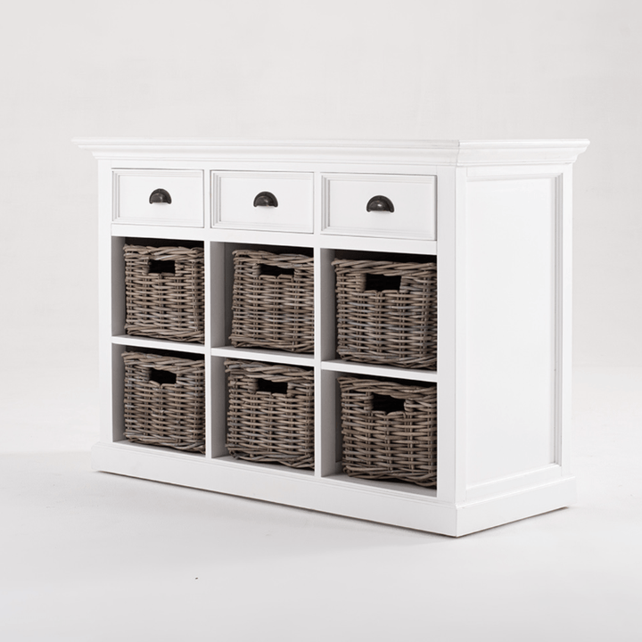 Halifax White Painted Sideboard with Drawers and Rattan Baskets3 - Duck Barn Interiors