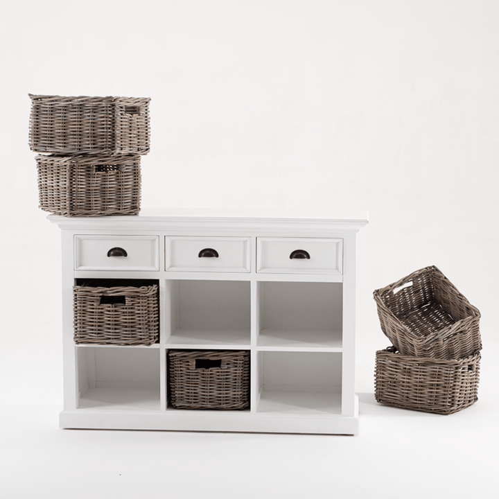 Halifax White Painted Sideboard with Drawers and Rattan Baskets5 - Duck Barn Interiors