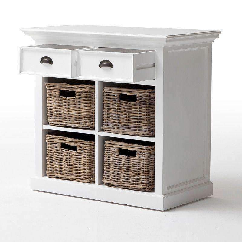 Halifax White Painted Small Chest of Drawers with Rattan Baskets2 - Duck Barn Interiors