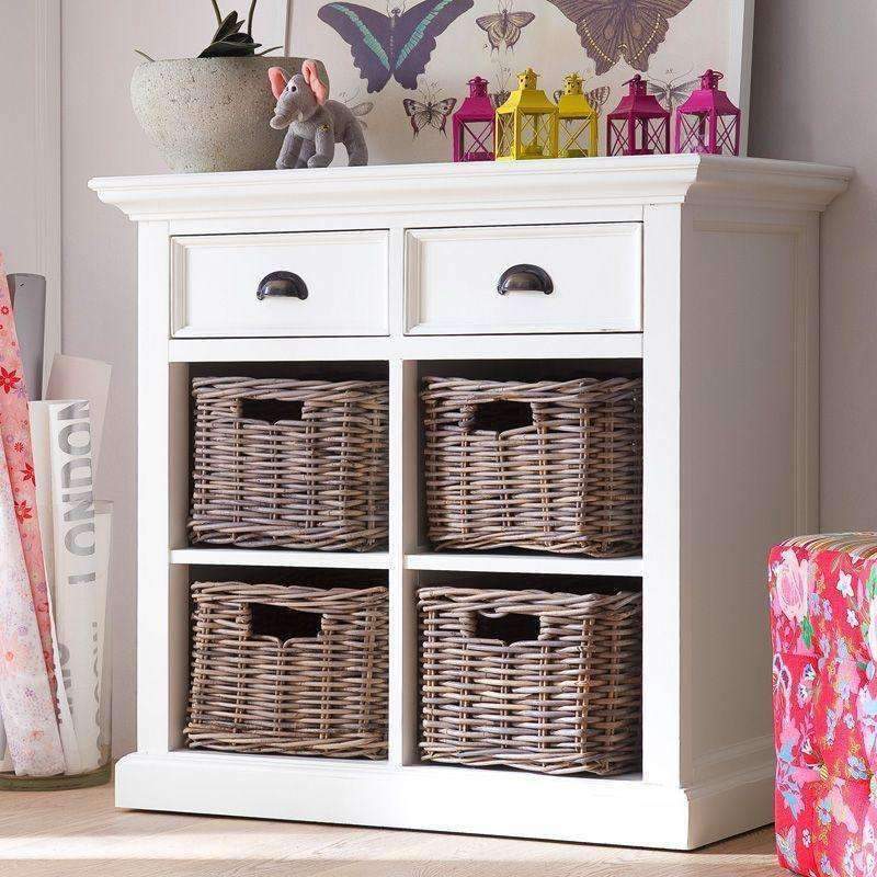 Halifax White Painted Small Chest of Drawers with Rattan Baskets1 - Duck Barn Interiors