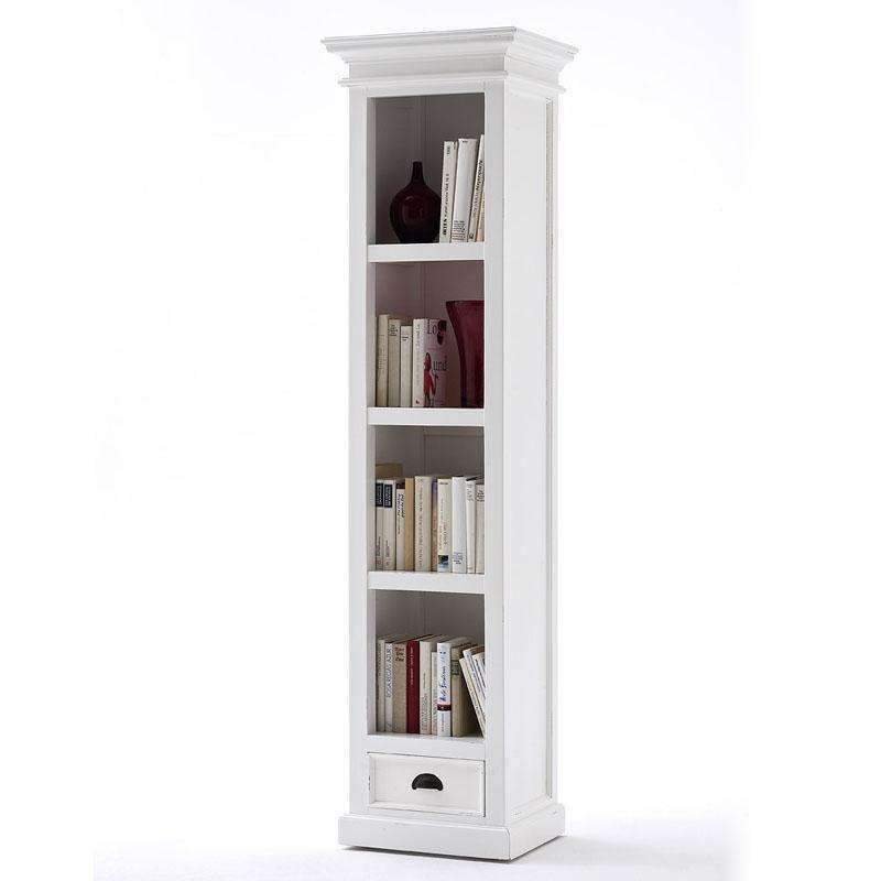 Halifax White Painted Tall Narrow Bookcase With Low Drawer3 - Duck Barn Interiors