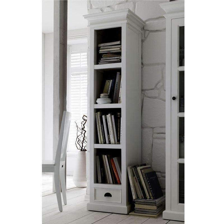 Halifax White Painted Tall Narrow Bookcase With Low Drawer5 - Duck Barn Interiors