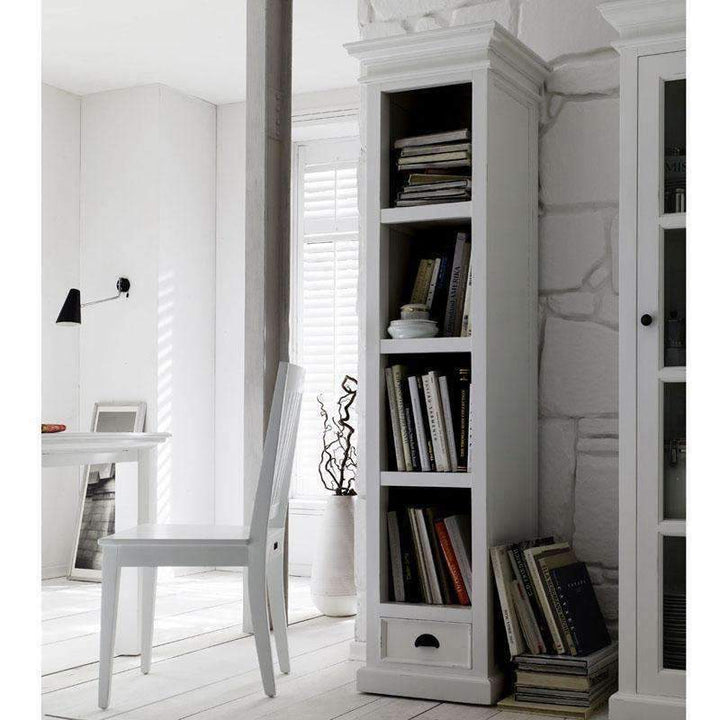 Halifax White Painted Tall Narrow Bookcase With Low Drawer1 - Duck Barn Interiors