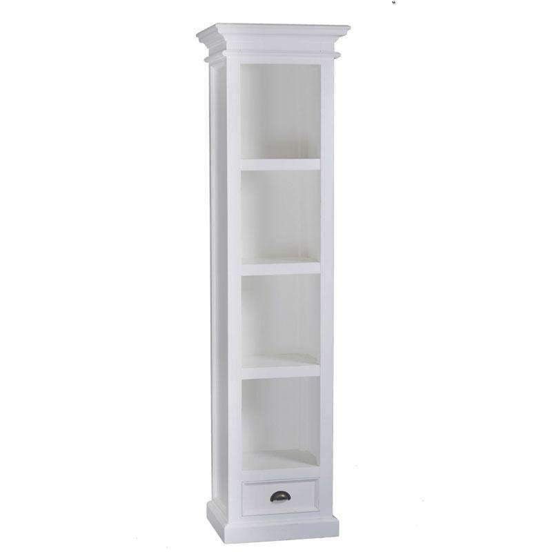 Halifax White Painted Tall Narrow Bookcase With Low Drawer2 - Duck Barn Interiors