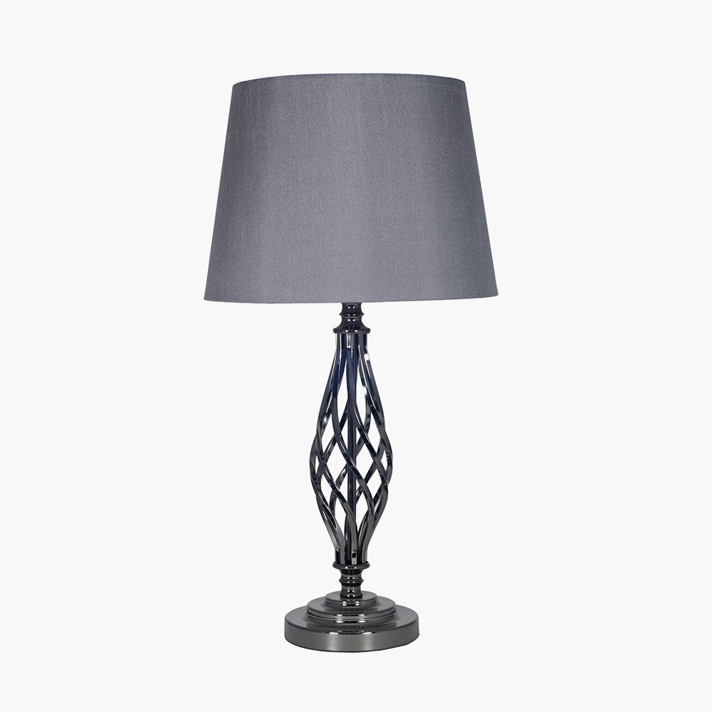 Jenna Black Chrome Metal Twist Table Lamp with Shade2 - Duck Barn Interiors