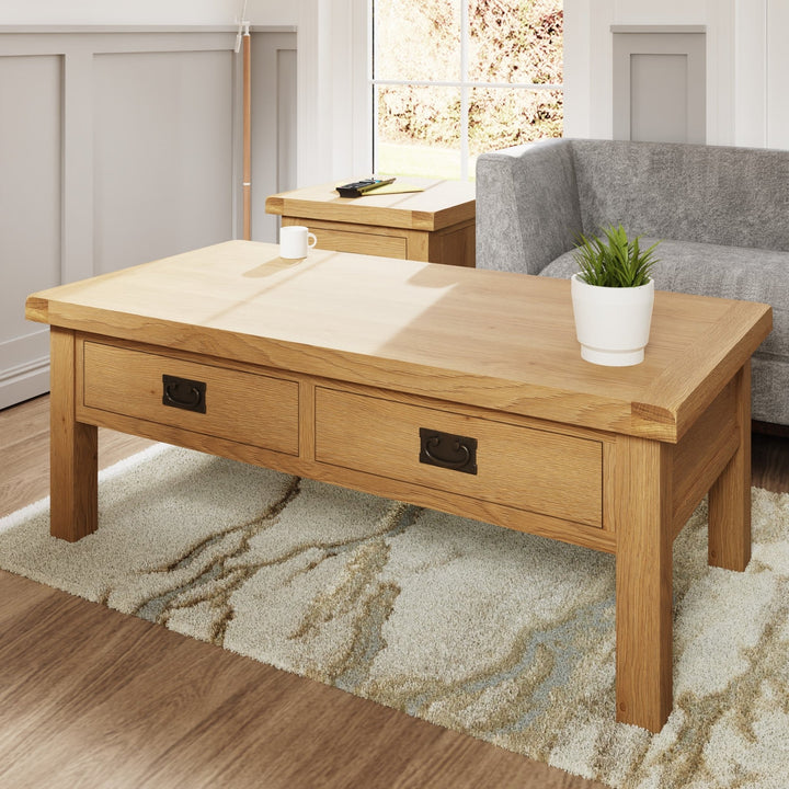 Kirdford Oak Coffee Table with 2 Drawers1 - Duck Barn Interiors