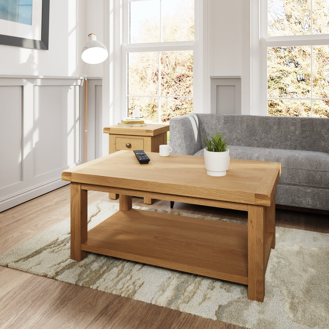 Kirdford Oak Coffee Table with Low Shelf1 - Duck Barn Interiors