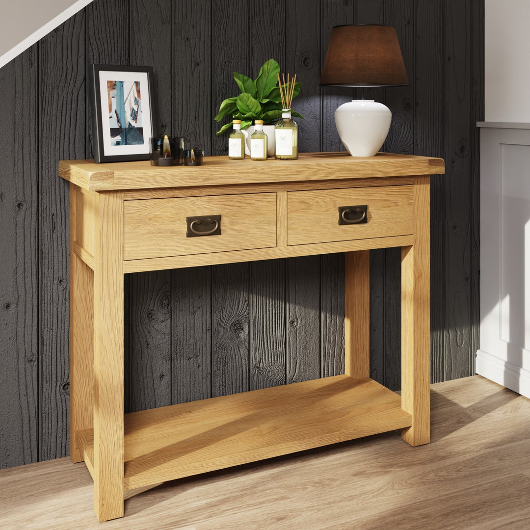 Kirdford Oak Console Table with Drawers1 - Duck Barn Interiors