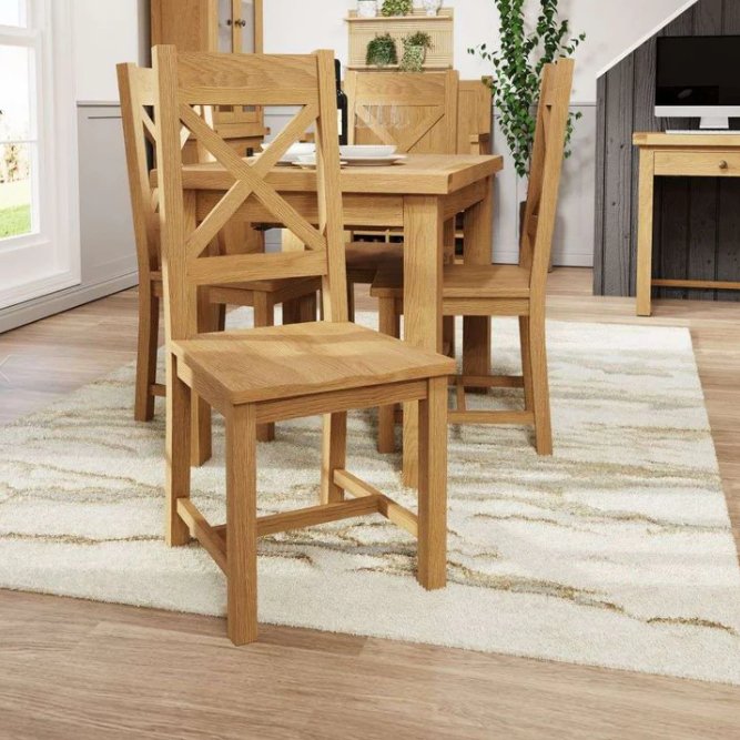 Kirdford Oak Cross Back Chair - Wooden Seat1 - Duck Barn Interiors