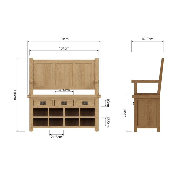 Kirdford Oak Monks Hallway Bench9 - Duck Barn Interiors