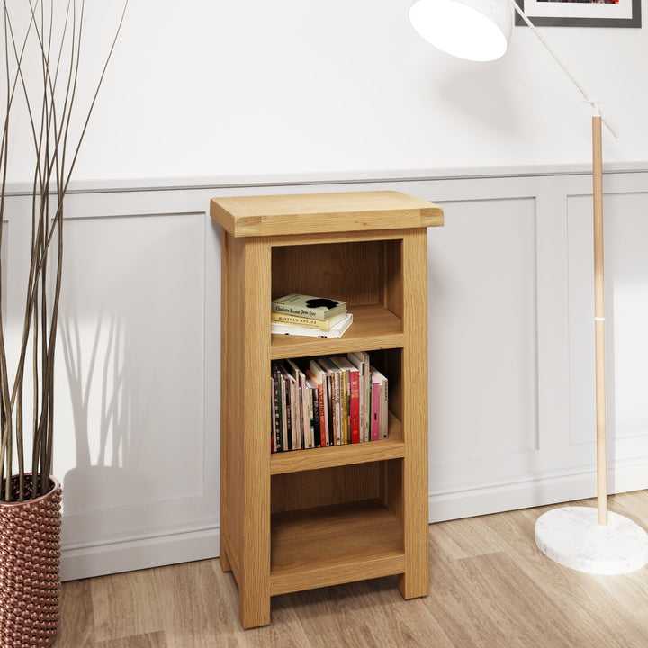 Kirdford Oak Small Narrow Bookcase1 - Duck Barn Interiors