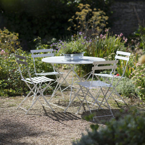 Large Garden Bistro Round Table and 4 Chairs - Chalk White