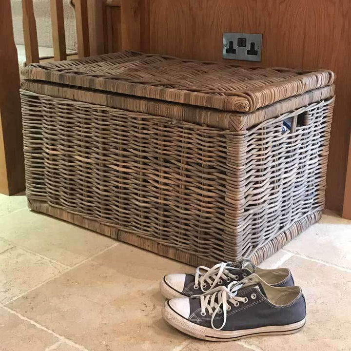 Large Grey Rectangle Wicker Storage Chest With Lid - Duck Barn Interiors