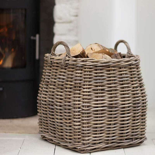 Large Square Tapered Rattan Log Basket