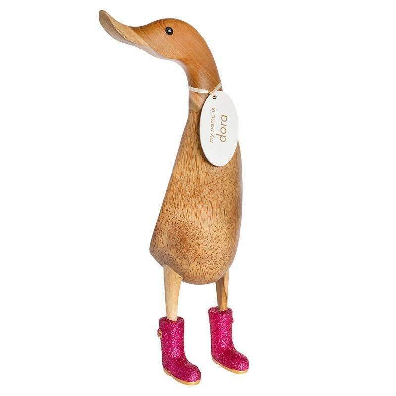 Large Wooden Disco Duck with Pink Sparkly Welly Boots2 - Duck Barn Interiors